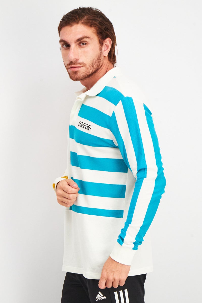 Adidas قميص بولو رياضي للرجال بأكمام طويلة ومخطط، مجموعة بيضاء - Image 4